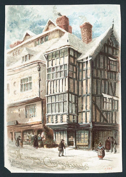 Mardol Head, Shrewsbury, Christmas Card (chromolitho)