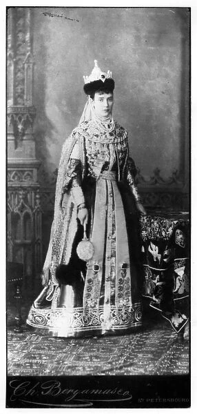Maria Feodorovna wearing traditional Russian dress, c. 1860s (b  /  w photo)