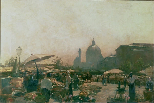 A Market with St. Charles Church in the Distance, Vienna, c. 1894 (oil on canvas)