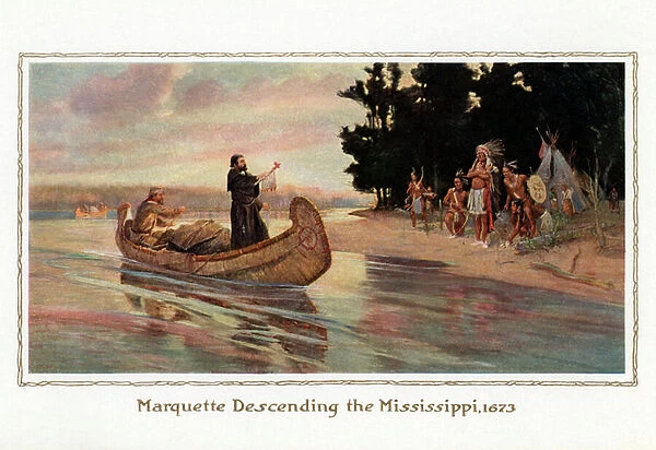 Marquette Descending the Mississippi River, 1914 (screen print)