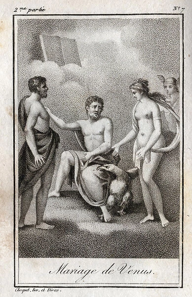 Marriage between Mars and Venus. Engraving from 1819 in '