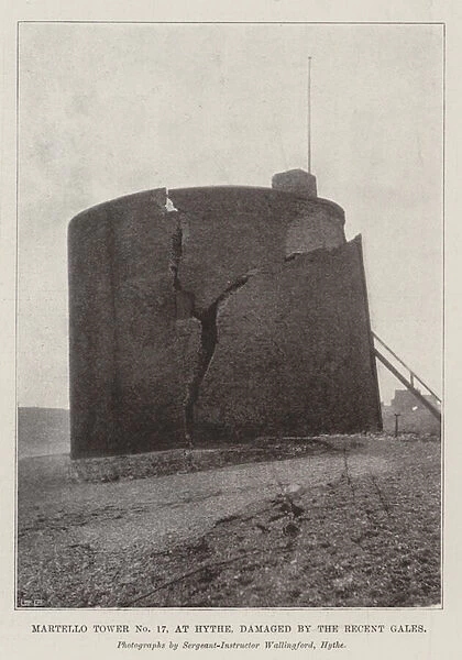 Martello Tower No 17, at Hythe, damaged by the Recent Gales (engraving)