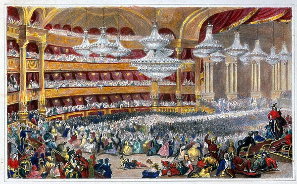 Masked ball at the Opera in the 19th century - by Dolfino, after Lami