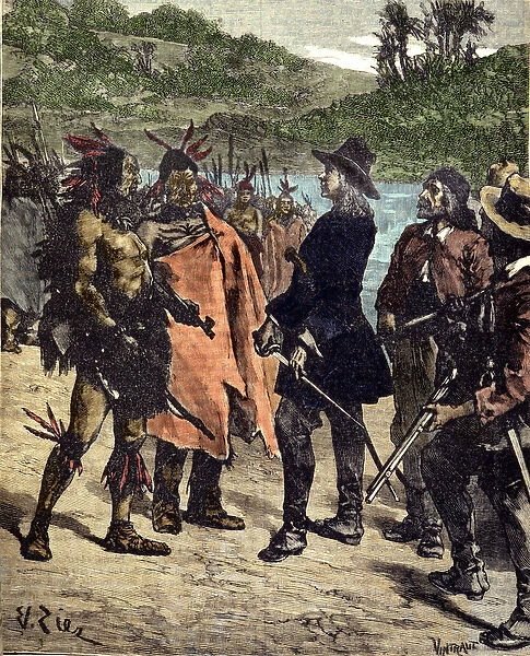 Meeting of Robert Cavelier de La Salle (1643-1687) with the Indians of America