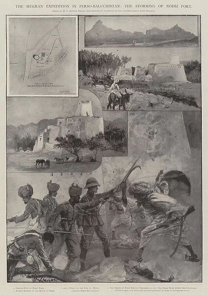 The Mekran Expedition in Perso-Baluchistan, the Storming of Nodiz Fort (litho)