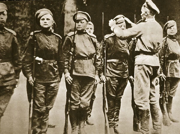 Members of the 1st Russian Womens Battalion of Death, 1917 (sepia photo)