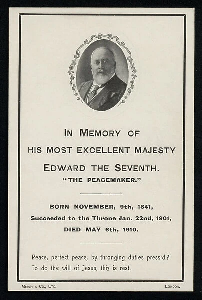 Memorial card for King Edward VII (litho)