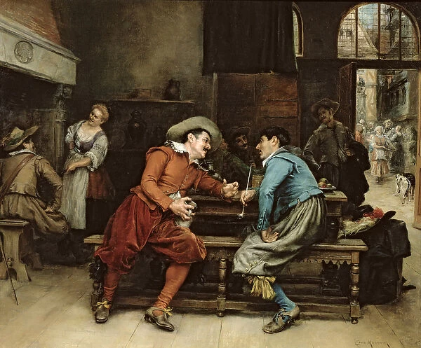 Two Men Talking in a Tavern (oil on canvas)