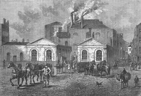 Meuxs Brewery, 1830 (engraving) (b  /  w photo)