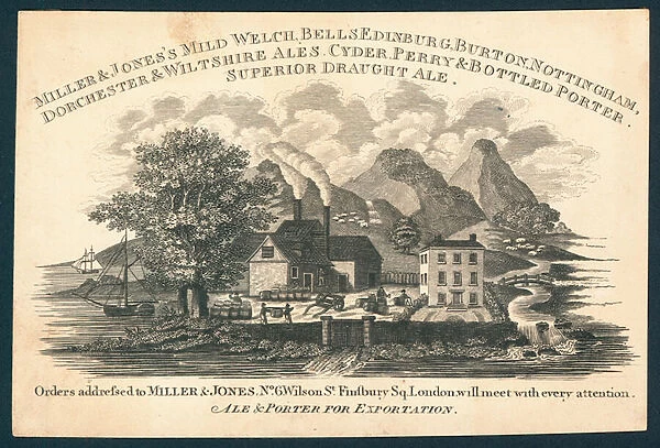 Miller & Jones, manufacturer of ale and porter for exportation, trade card (engraving)
