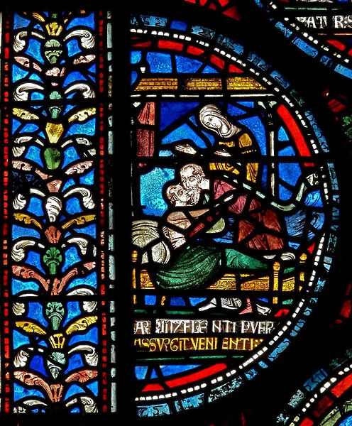 Detail from the Miracle Window depicting John Roxborough and Henry Beche (stained glass)