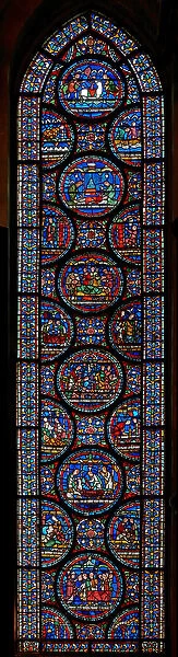 Miracle Window depicting the stories of John Roxborough and Henry Beche (stained glass)