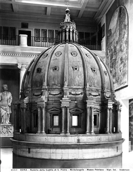 Model of the dome of St. Peter s, designed by Michelangelo (1475-1564) and built by Giacomo della Porta (c. 1533-1602) in 1588-90 (wood) (b  /  w photo)
