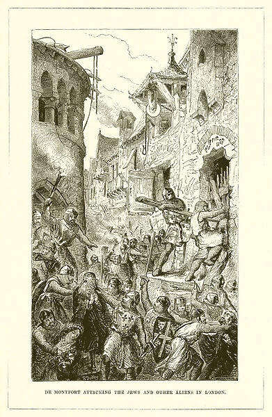 De Montfort Attacking the Jews and Other Aliens in London (engraving)