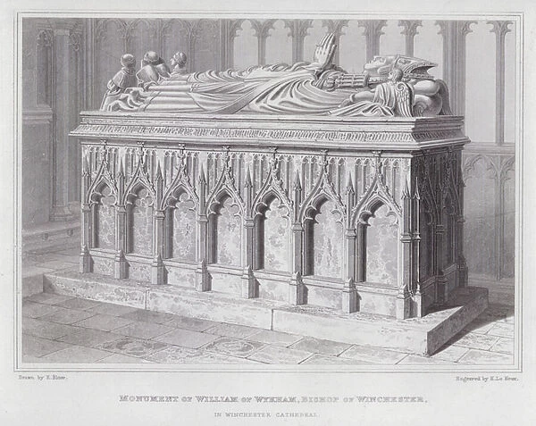 Monument of William of Wykham, Bishop of Winchester, in Winchester Cathedral (engraving)