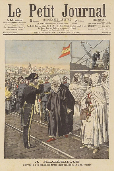 Moroccan ambassadors arriving at the Algeciras Conference in Spain (colour litho)