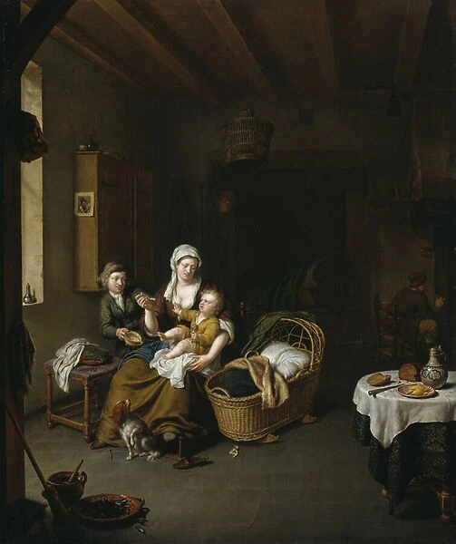 A Mother Feeding her Child (The Happy Mother), 1707 (oil on panel)