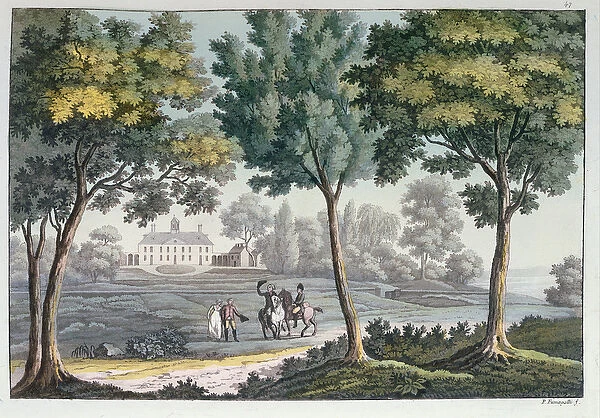 Mount Vernon, Virginia, home of George Washington, c. 1820 (colour engraving)