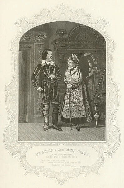 Mr Atkins and Miss Cross (of the T R Birmingham) as Grumio and Curtis, The Taming of the Shrew (engraving)