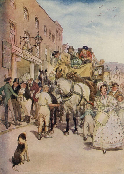 Mr Pickwick invites Mr Jingle to Dinner at the Bull, Rochester (colour litho)