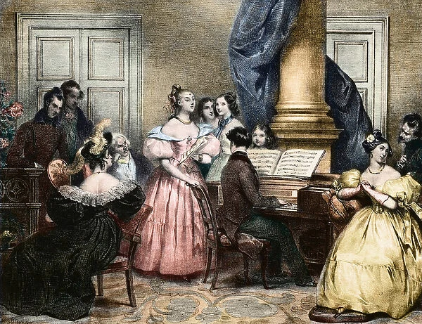 Musical Evening Party - Musical evening around the pianoforte - by Achille Deveria