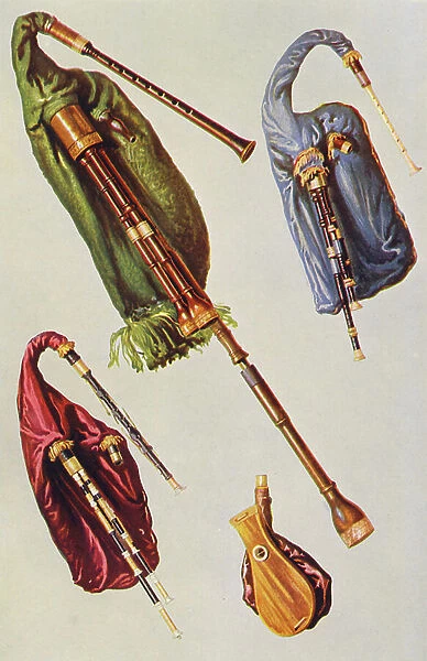 Musical instruments: Bagpipes (colour litho)