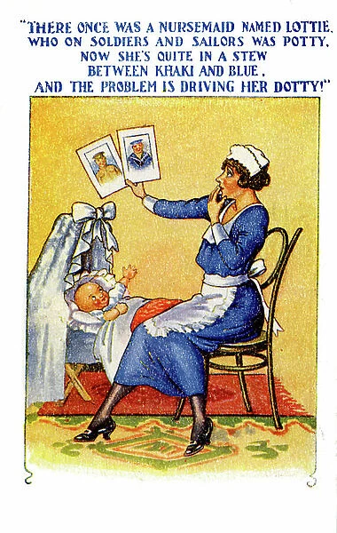 Nanny on humorous British postcard - 1927