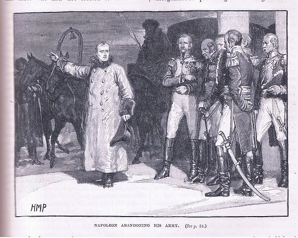 Napoleon abandoning his army (litho)