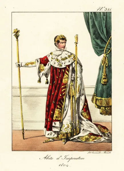 Napoleon Bonaparte in ceremonial robes of the Emperor of France, 1825 (lithograph)