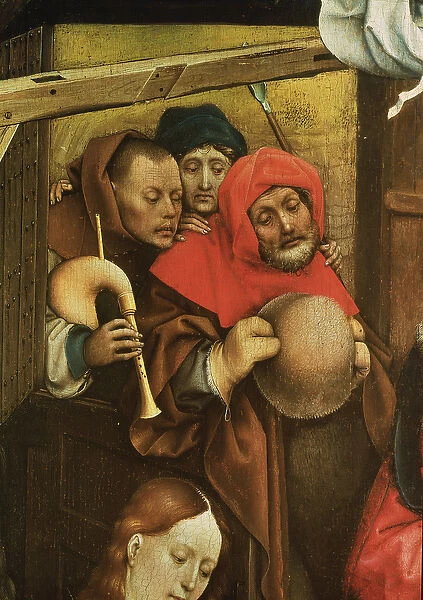 Nativity, detail of the shepherds, c.1425 (oil on panel) (detail of 128673)