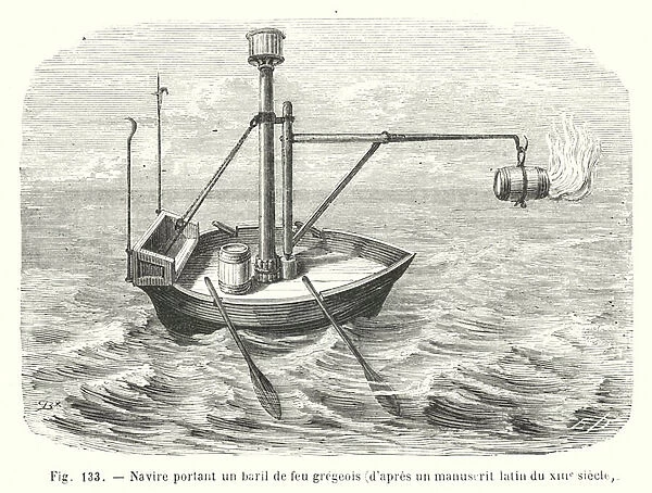 Navire portant un baril de feu gregeois available as Framed Prints