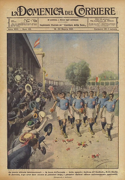 The new international victory, the third of the year, for the Italian football team (colour litho)