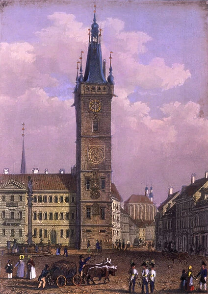 New Town Hall, Prague, 1847 (coloured steel engraving)