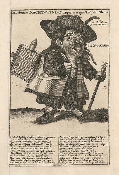 Night singer of shares with his magic lantern, satirical print on the Mississippi Bubble, 1720 (engraving)
