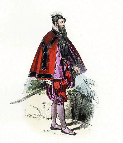 Nobleman of Switzerland, after Abraham de Bruyn, 1581 - Handcoloured steel engraving by Hippolyte Pauquet from the Pauquet Brothers' '' Foreign Fashions and Costumes Ancient and Modern', Paris, 1865