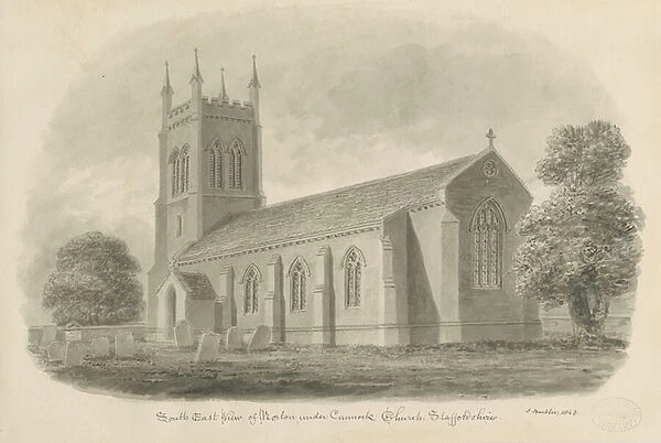 Norton Canes Church: sepia wash drawing, 1843 (drawing)