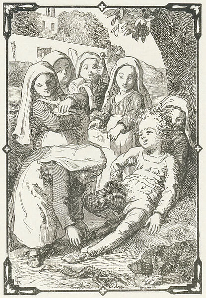 The nurses look after Guilleri (verse 6), 1880 (engraving)