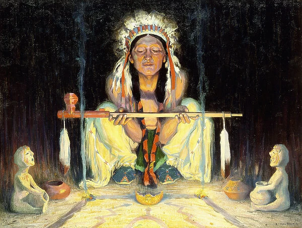 Offering to the Great Spirit, (oil on canvas)