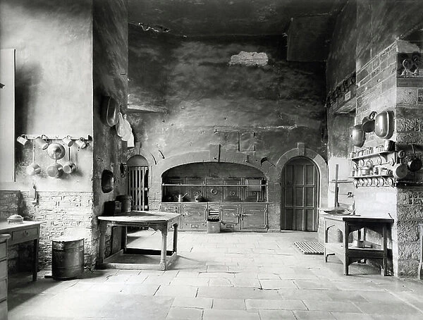 The old kitchen, Canons Ashby, Northamptonshire, 1921, from The English Country House (b / w photo)