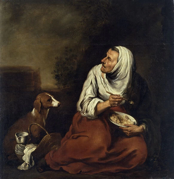 Old Woman with Dog (oil on canvas) (see also 160057)