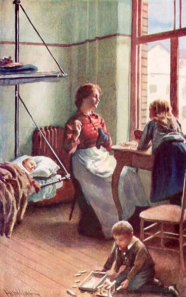 'Open doors gave us glimpses of domestic serenity, 'a living-room in the Governments free hotel... (colour litho)
