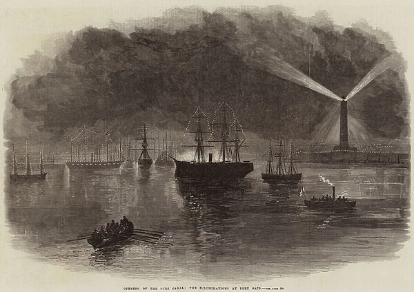 Opening of the Suez Canal, the Illuminations at Port Said (engraving)