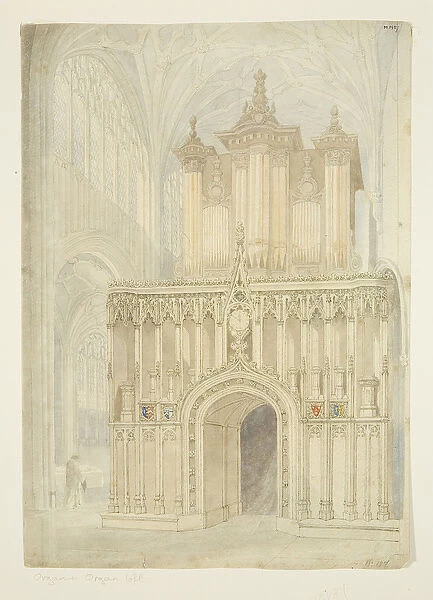 Organ and Organ Loft of St Mary Redcliffe Church, c. 1840 (pencil & w  /  c on paper)