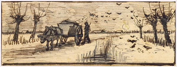 Ox-Cart in the Snow, from a series of four drawings representing the four seasons (pencil