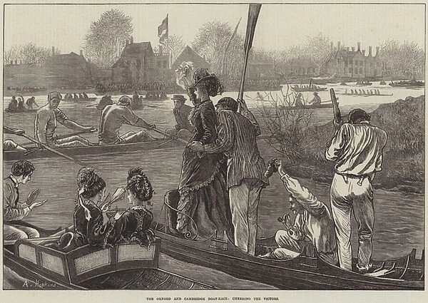 The Oxford and Cambridge Boat-Race, cheering the Victors (engraving)