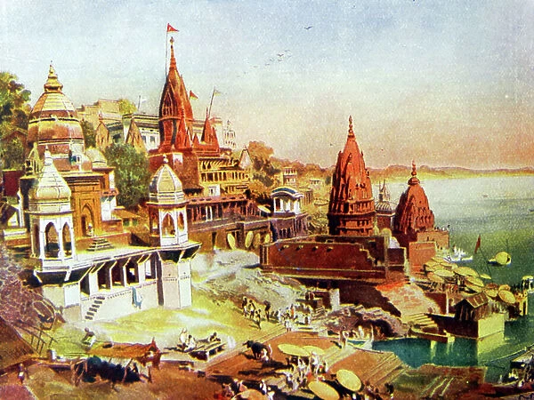 Painting depicting the sacred city of Varanasi and the River Ganges