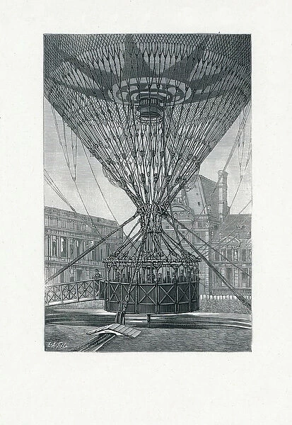 Panoramic Viewing Platform using a Hot Air Balloon, pub. c.1880 (b  /  w engraving)