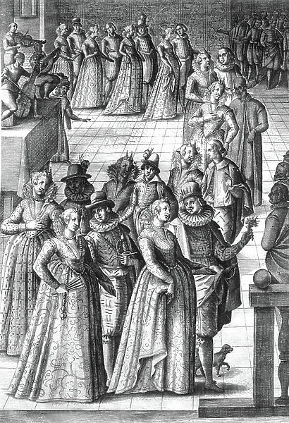 Party ball in the Doges palace of Venice 16th century (engraving)