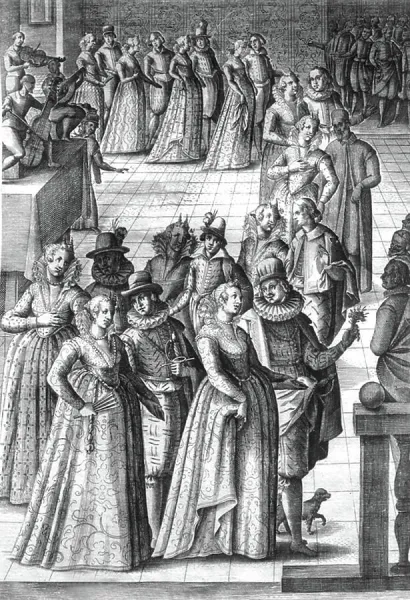 Party ball in the Doges palace of Venice 16th century (engraving)