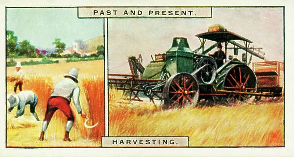 Past & Present: Harvesting (colour litho)
